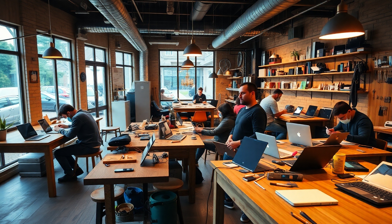 リペアカフェで電子機器を修理する人々の様子